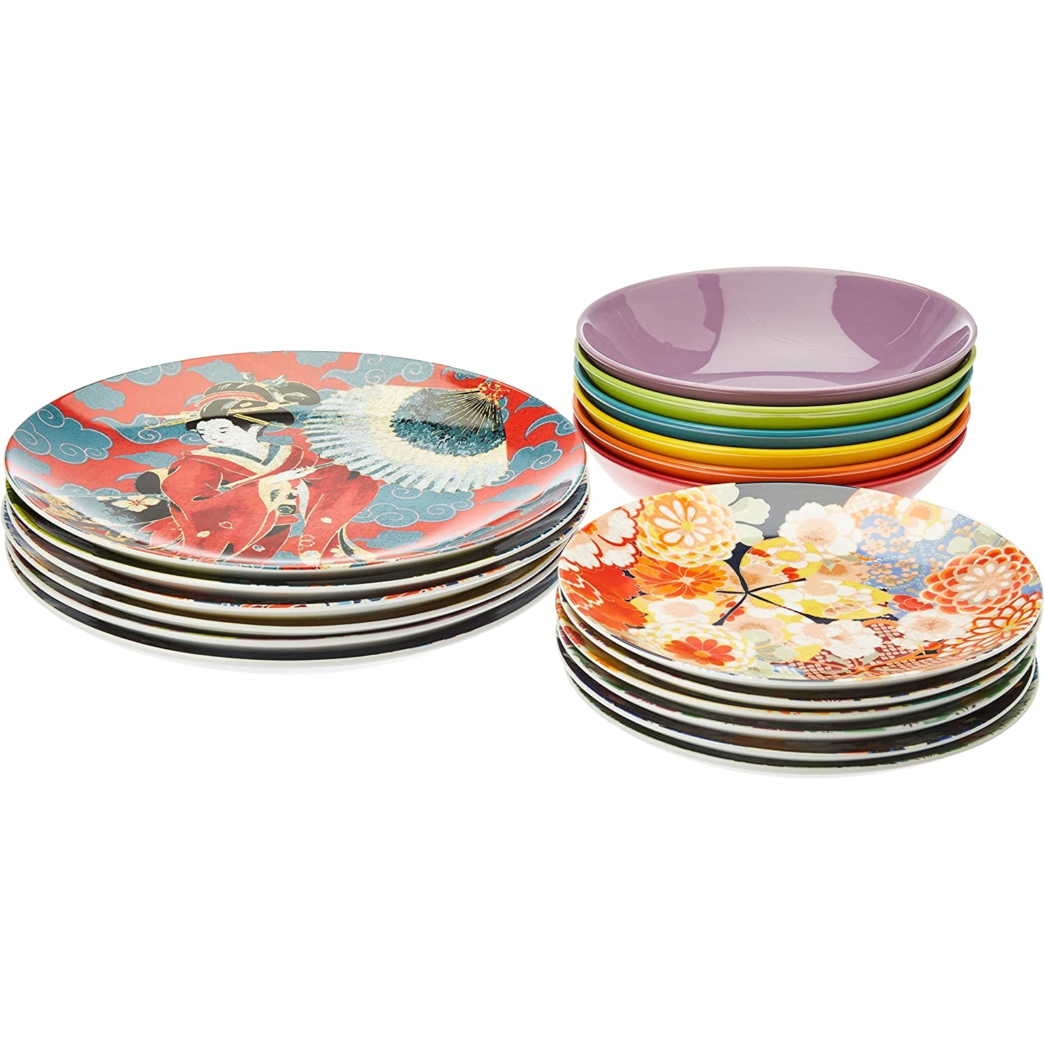 Kimono Servizio Tavola, Porcellana, Multicolore, 18 Unità cod.62486